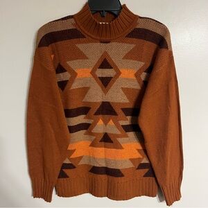 Savanna‎ Jane Sweater Womens Small Aztec Southwest Brown Pullover Long Sleeve
